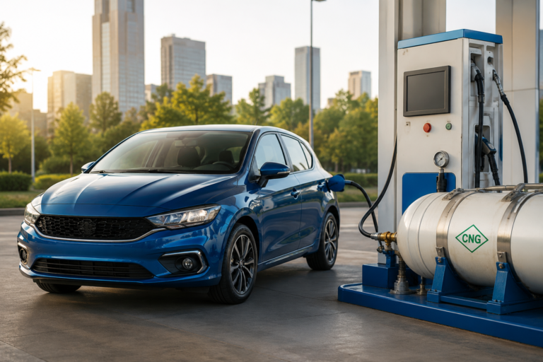 Automobil na CNG pumpi tokom punjenja metanom – ekonomična i ekološka vožnja na prirodni gas
