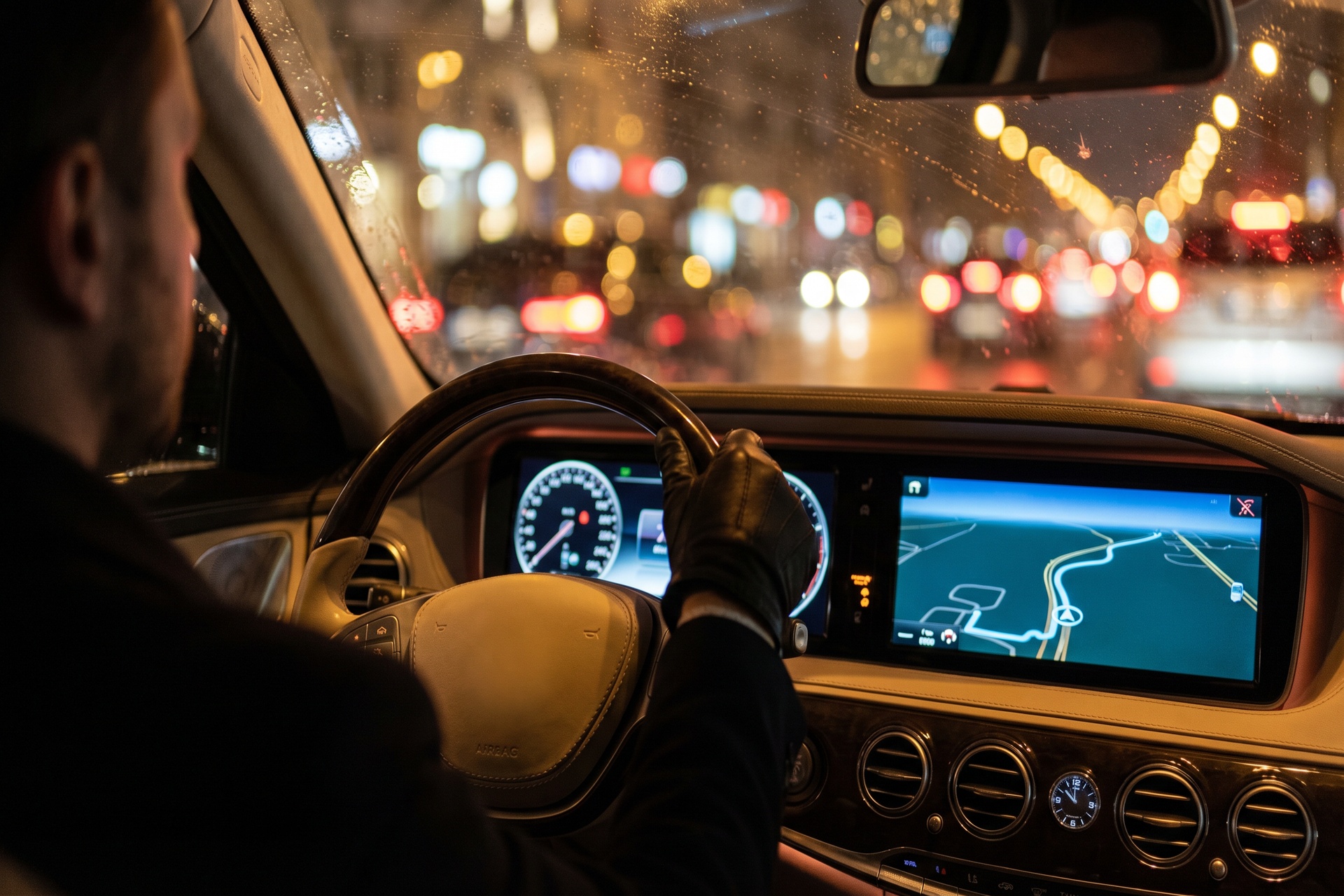 Vozač u automobilu koristi GPS navigaciju bez interneta noću