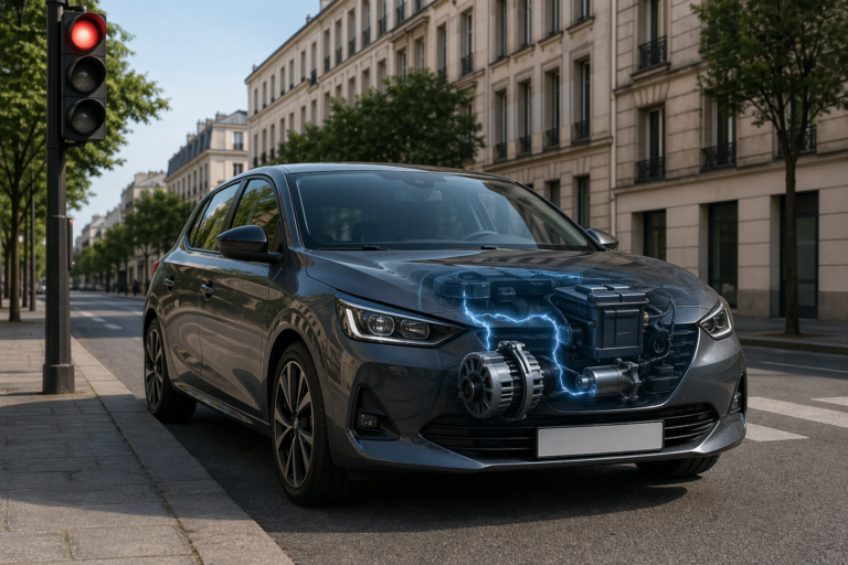 Automobil na semaforu sa prikazom start stop sistema motora u gradskoj vožnji