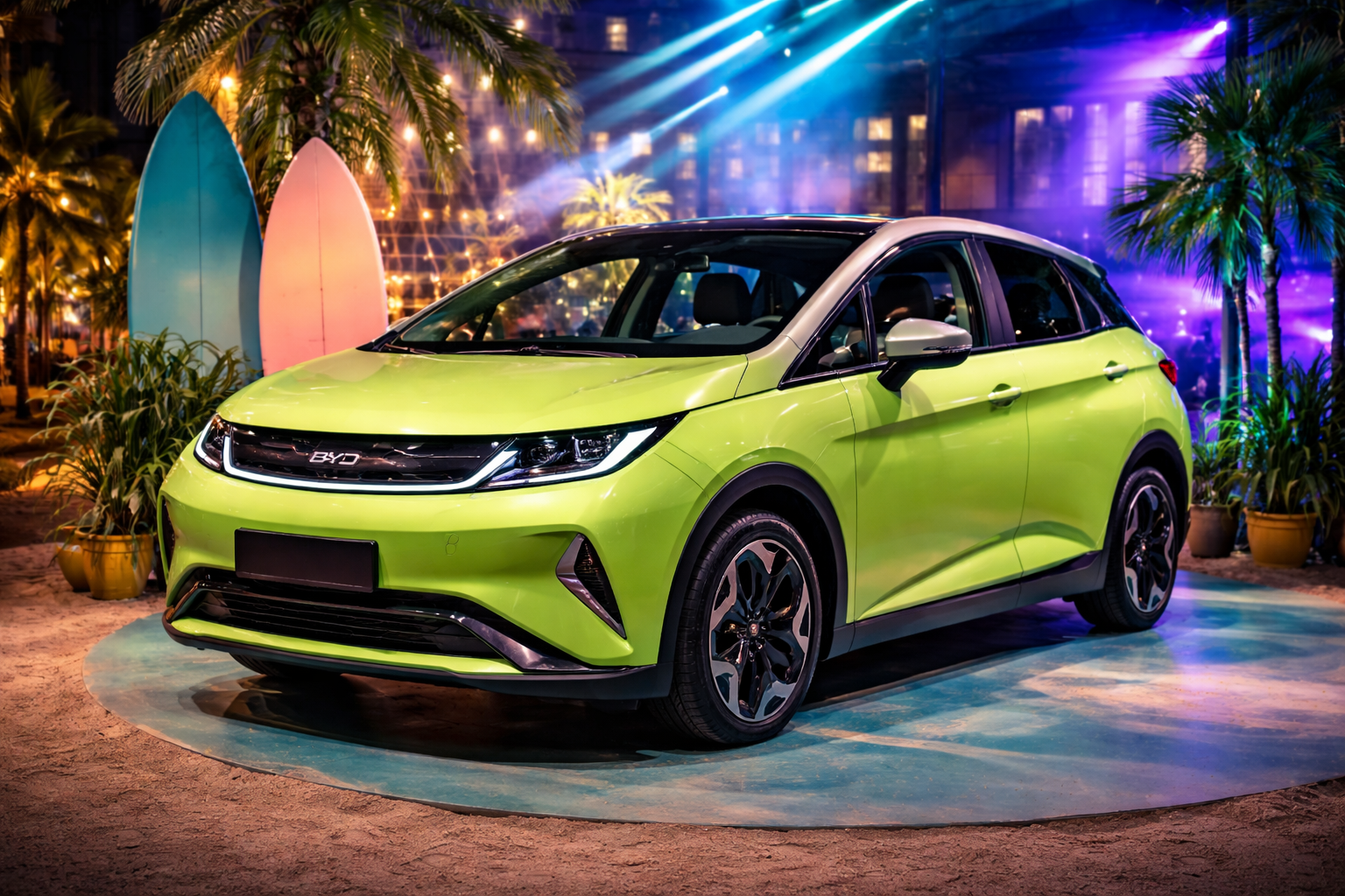 Električni gradski automobil BYD u urbanom okruženju noću