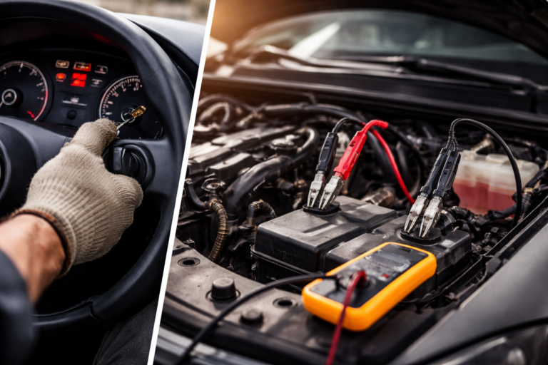 Pokušaj pokretanja automobila sa slabim akumulatorom i povezanim kablovima za start
