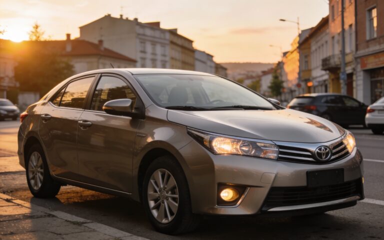 Toyota Corolla parkirana u gradu u Srbiji pri zalasku sunca