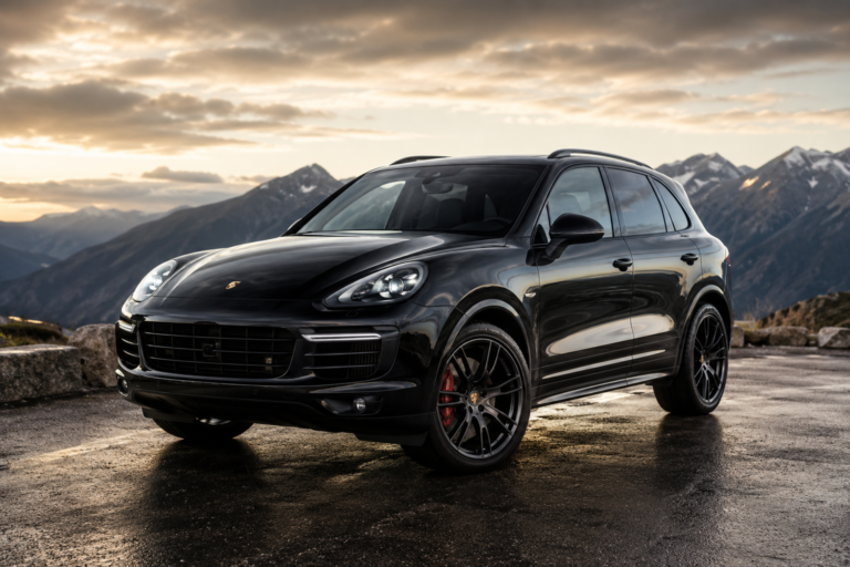 Porsche Cayenne parkiran na planinskom putu – luksuzni SUV poznat po performansama, udobnosti i vrhunskom kvalitetu izrade
