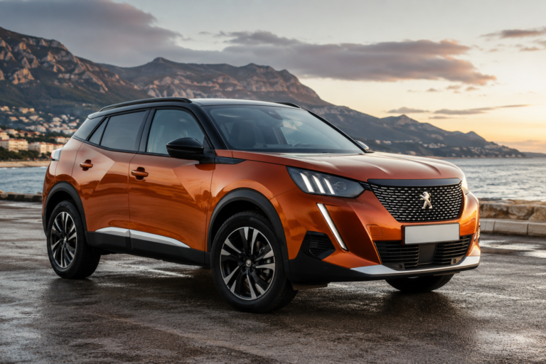 Peugeot 2008 parkiran na obali mora, prikaz modernog malog SUV modela u sklopu članka o iskustvima, manama, kvarovima i potrošnji.